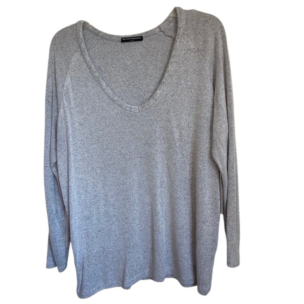 BRANDY MELVILLE Oversized Heather Gray V Neck Sweater, OS (S - XL) GUC - Picture 2 of 6